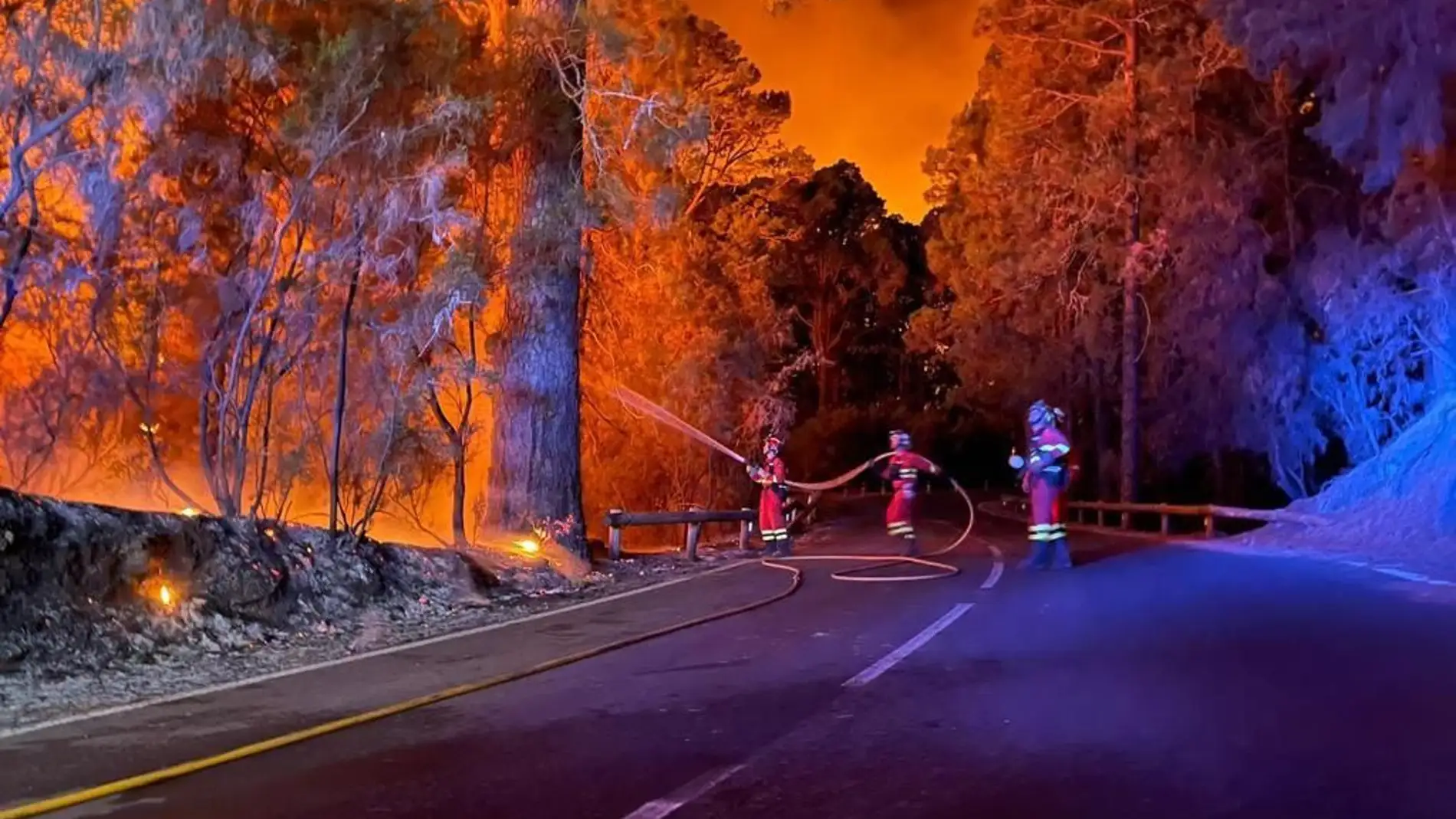 Efectivos de la UME trabajan en las labores de extinción del incendio de Tenerife 