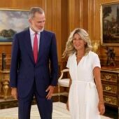 Yolanda Díaz ratifica ante el Rey su apoyo a la investidura de Sánchez y dice que Feijóo está "más solo que nunca"