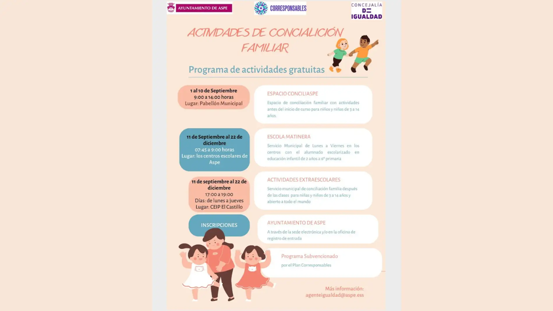 Cartel de las actividades de conciliación familiar de Aspe.