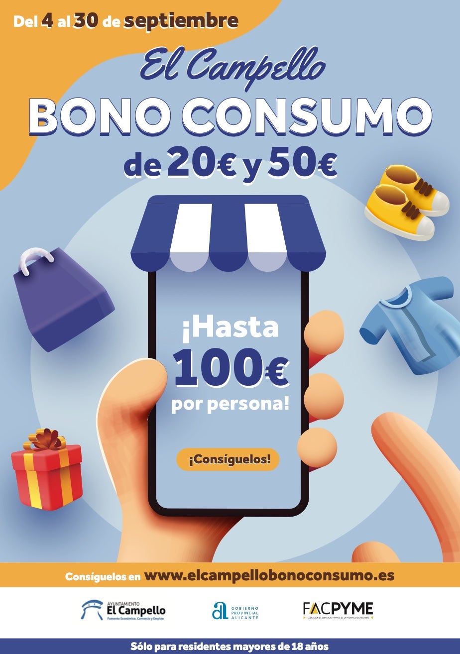 Cien euros para los vecinos de El Campello con el nuevo Bono Consumo Cien euros para los vecinos de El Campello con el nuevo Bono Consumo