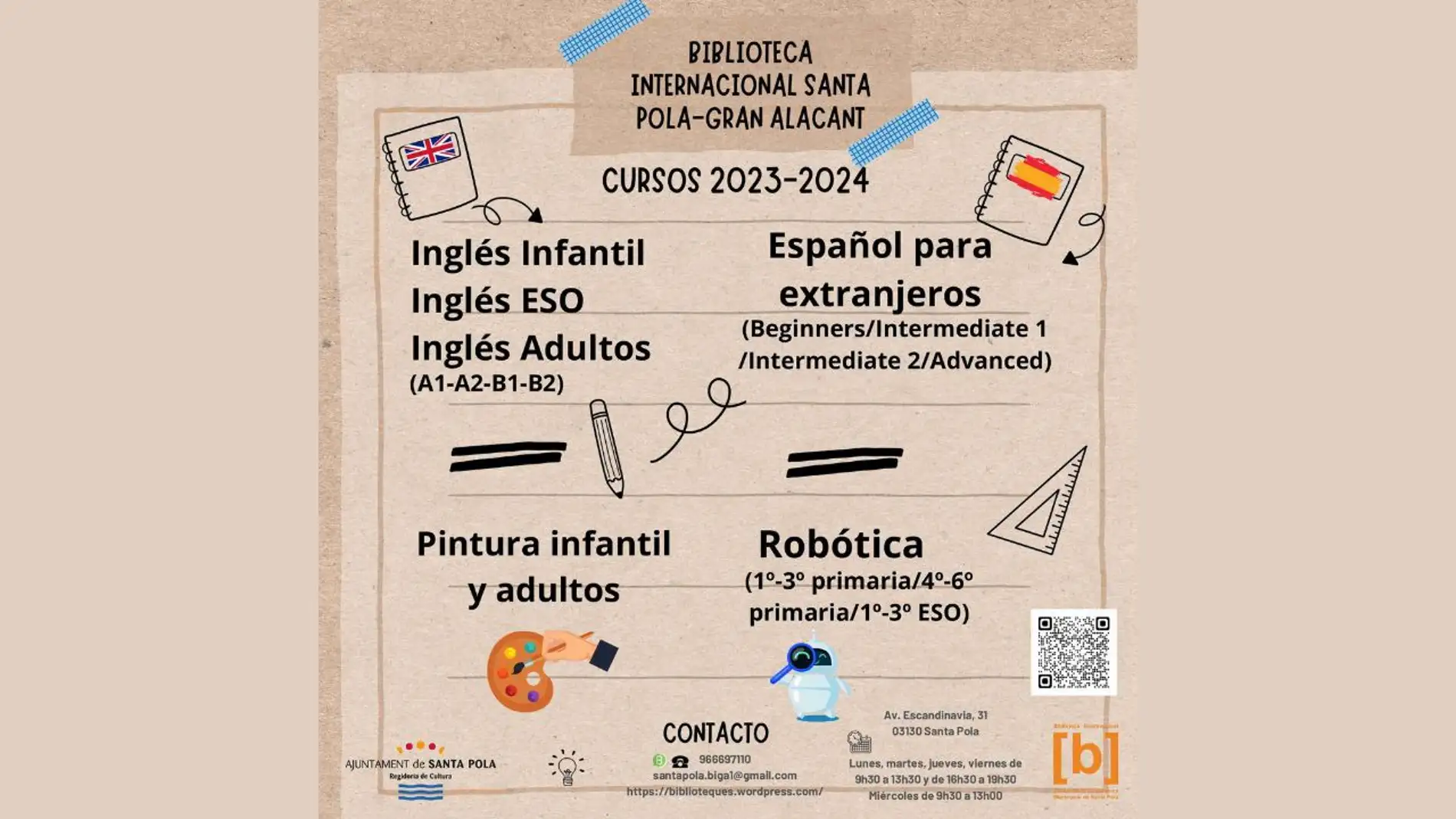 Gran Alacant ofertará idiomas, pintura y robótica entre los cursos de la Biblioteca Municipal.