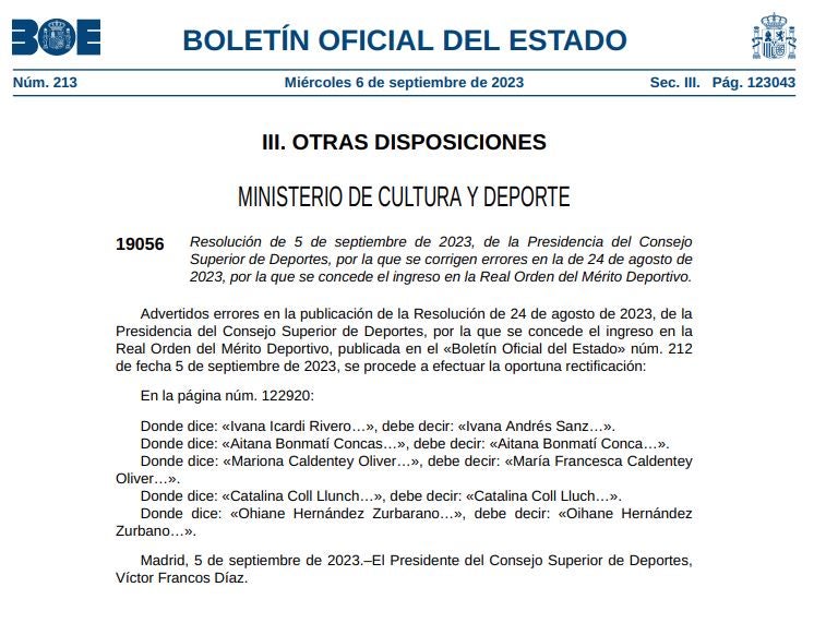 El CSD rectifica el error cometido con la campeona del Mundo Ivana Andrés El CSD rectifica el error cometido con la campeona del Mundo Ivana Andrés