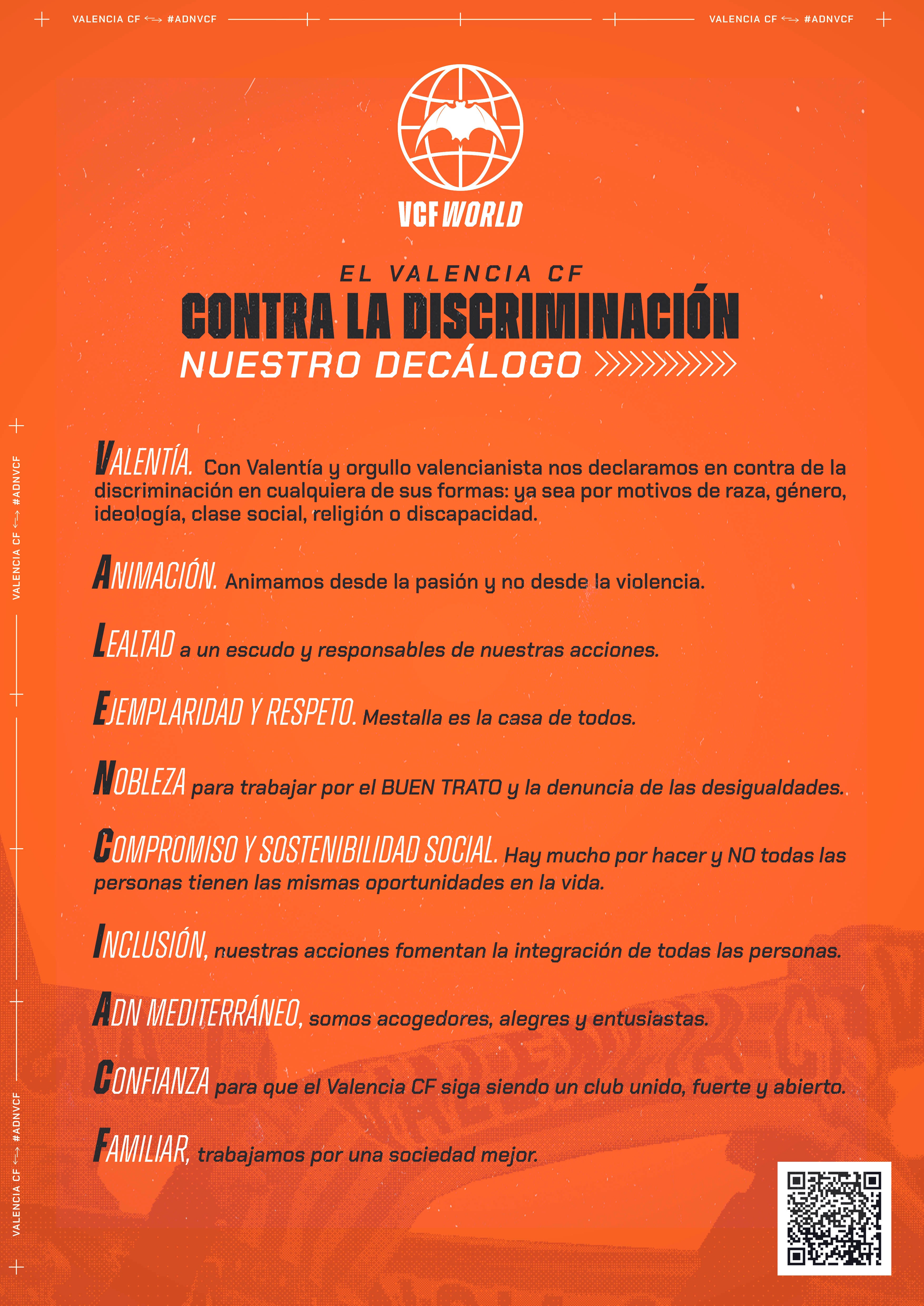 El Valencia lanza un decálogo "contra el racismo y la discriminación" El Valencia lanza un decálogo "contra el racismo y la discriminación"