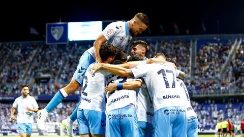 El Málaga celebra un gol en La Rosaleda El Málaga celebra un gol en La Rosaleda