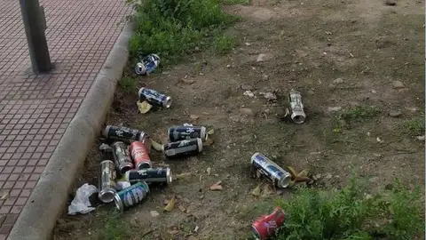 La Plataforma Vecinal Nuestra Señora de Belén de Alcalá de Henares pide más limpieza y presencia policial en zonas como el barrio del Pilar y Reyes II Latas vacías abandonadas en el suelo