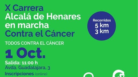 Cartel de la X Carrera Alcal&aacute; de Henares en marcha contra el C&aacute;ncer
