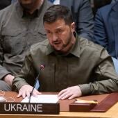 El presidente de Ucrania, Volodímir Zelenski, habla ante el Consejo de Seguridad de la ONU, este 20 de septiembre de 2023, en Nueva York.