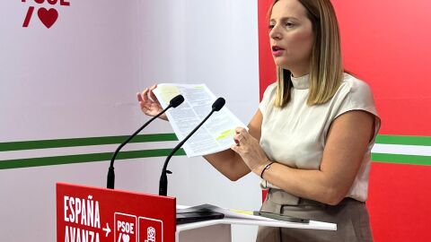 Ana Carrera, secretaria de Organizaci&oacute;n del PSOE de C&aacute;diz, en rueda de prensa