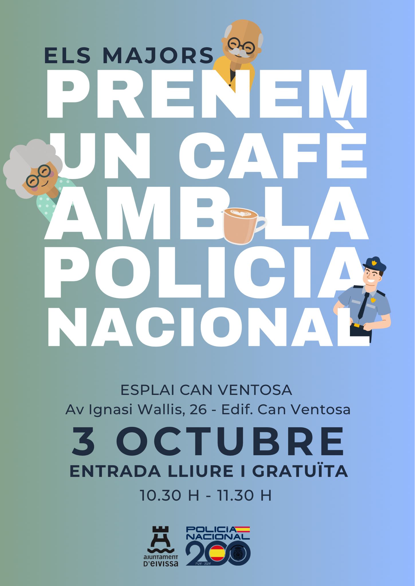El Ayuntamiento de Ibiza pone en marcha la iniciativa ‘Els majors prenem un cafè amb la Policia Nacional' El Ayuntamiento de Ibiza pone en marcha la iniciativa ‘Els majors prenem un cafè amb la Policia Nacional'