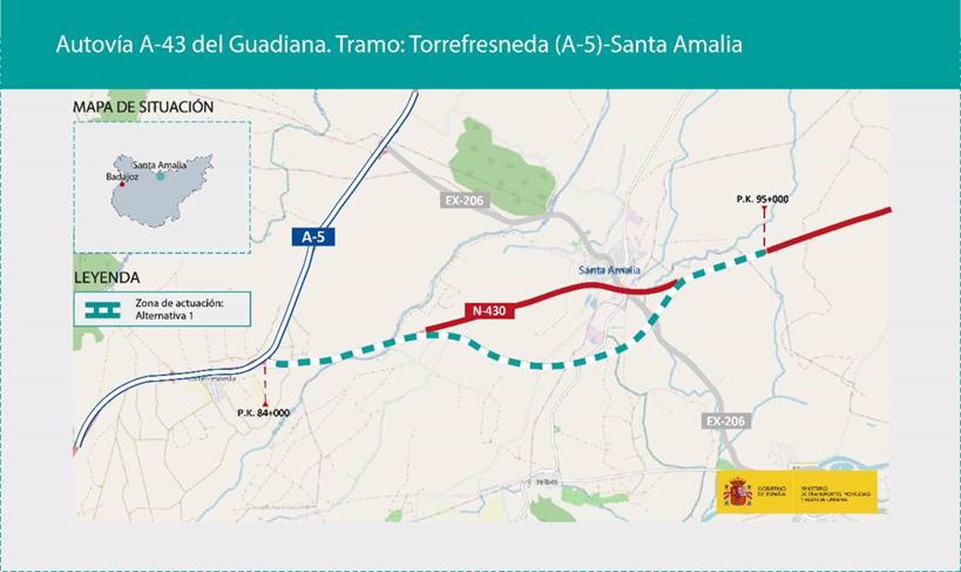 El Ministerio de Transportes aprueba el proyecto de trazado en la autovía A-43 entre Torrefresneda y Santa Amalia El Ministerio de Transportes aprueba el proyecto de trazado en la autovía A-43 entre Torrefresneda y Santa Amalia