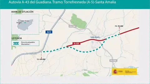 El Ministerio de Transportes aprueba el proyecto de trazado en la autovía A-43 entre Torrefresneda y Santa Amalia El Ministerio de Transportes aprueba el proyecto de trazado en la autovía A-43 entre Torrefresneda y Santa Amalia
