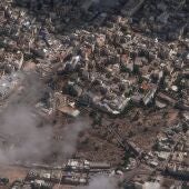 Imagen de satélite del hospital Al Ahri de Gaza, afectado por una explosión 