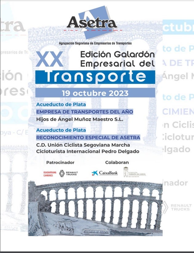 XX Galardón Empresarial del Transporte que tendrá lugar en la Sala Fundación Torreón de Lozoya a las 19.00h XX Galardón Empresarial del Transporte que tendrá lugar en la Sala Fundación Torreón de Lozoya a las 19.00h
