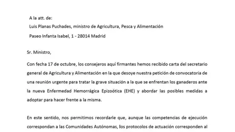Los consejeros de Mundo Rural de Vox remiten otra carta a Planas para urgir una reunión ante su "inacción" en la EHE Los consejeros de Mundo Rural de Vox remiten otra carta a Planas para urgir una reunión ante su "inacción" en la EHE