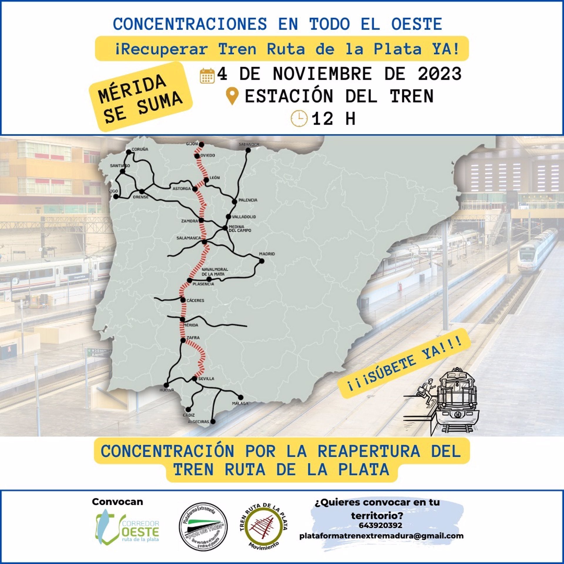 Concentraciones este sábado en Plasencia, Navalmoral, Cáceres, Mérida, Almendralejo, Llerena, Zafra por recuperar la Ruta de la Plata Concentraciones este sábado en Plasencia, Navalmoral, Cáceres, Mérida, Almendralejo, Llerena, Zafra por recuperar la Ruta de la Plata