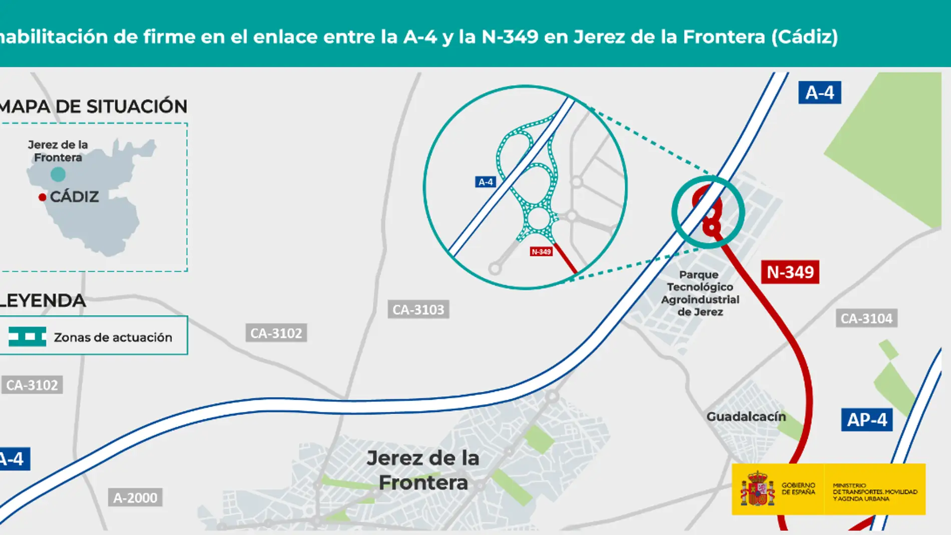 Adjudicada por 320.562 euros la rehabilitación de firme del enlace entre la A-4 y la N-349, en Jerez