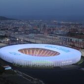 Vista aérea simulada del Estadio de Gran Canaria tras la isntalación de la nueva cubierta proyectada 