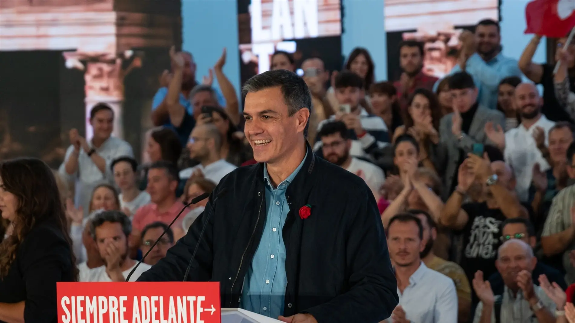Pedro Sánchez durante un mitin del PSOE
