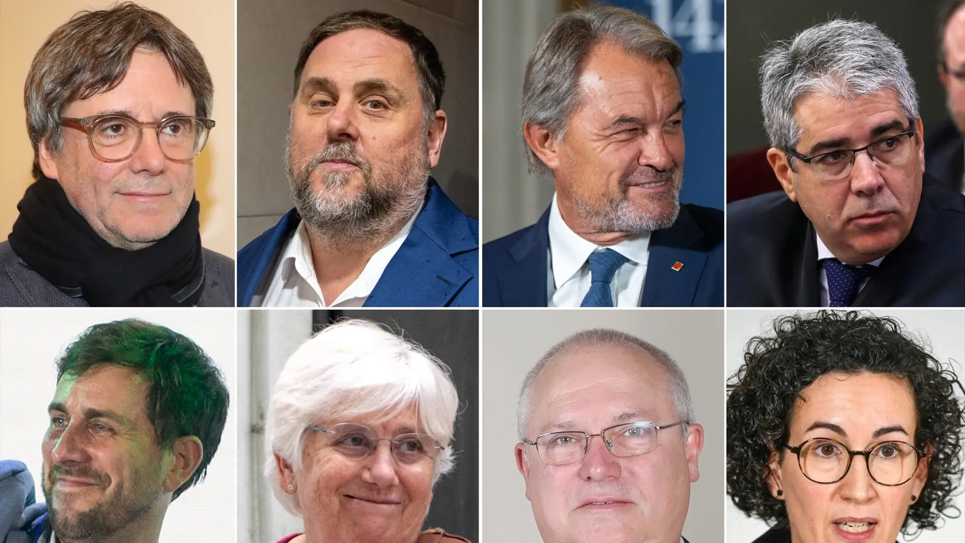 Carles Puigdemont, Oriol Junqueras, Artur Mas, Francesc Homs, Toni Comín, Clara Ponsatí, Lluís Puig y Marta Rovira