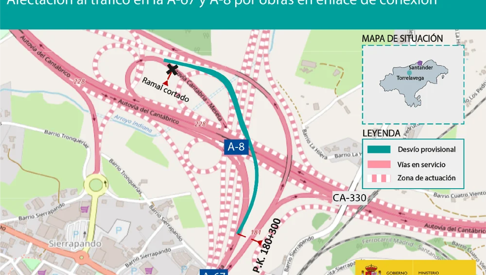 Las obras del Nudo de Torrelavega afectarán al tráfico en las autovías A-67 y A-8 durante los próximos 4 meses