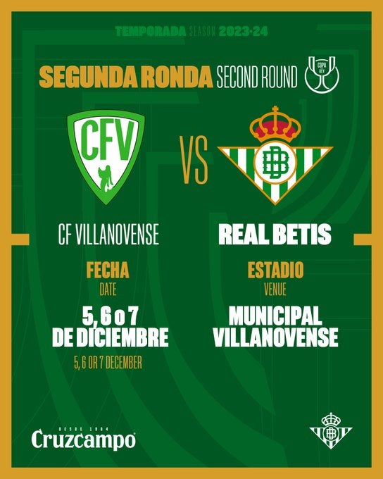 En la copa, nuevo rival extremeño para el Betis: el Villanovense En la copa, nuevo rival extremeño para el Betis: el Villanovense