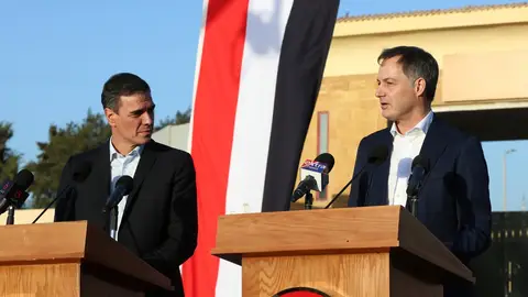 El presidente del Gobierno, Pedro Sánchez, y el primer ministro belga, Alexander de Croo Hamás agradece la postura "clara y audaz" de Sánchez y De Croo sobre la ofensiva de Israel en Gaza