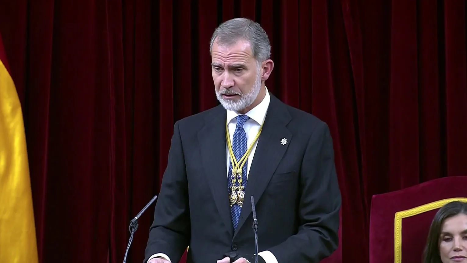 El rey Felipe VI, durante su discurso de apertura de la XV Legislatura/ Se&ntilde;al institucional