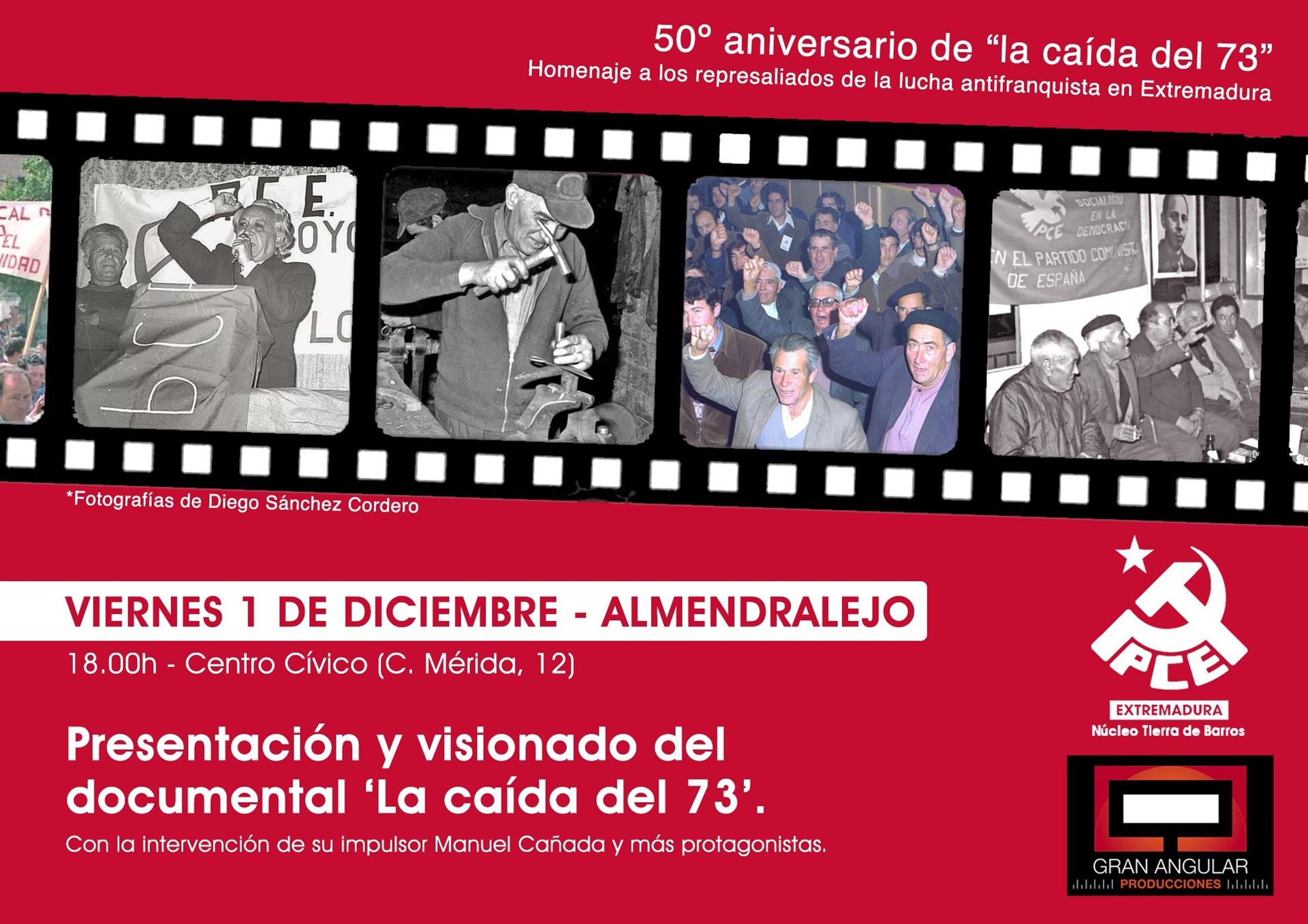Almendralejo acoge la presentación de un documental sobre la "detención" y "tortura" de 160 militantes extremeños del PCE en 1973 Almendralejo acoge la presentación de un documental sobre la "detención" y "tortura" de 160 militantes extremeños del PCE en 1973