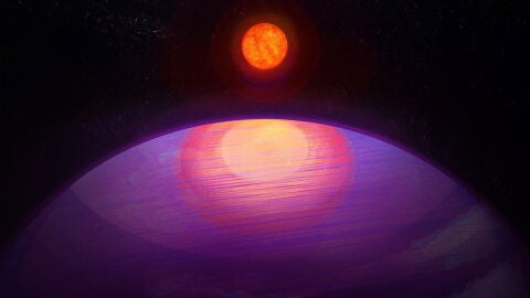 Representaci&oacute;n art&iacute;stica del exoplaneta LHS 3154b y su estrella
