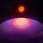 Representación artística del exoplaneta LHS 3154b y su estrella