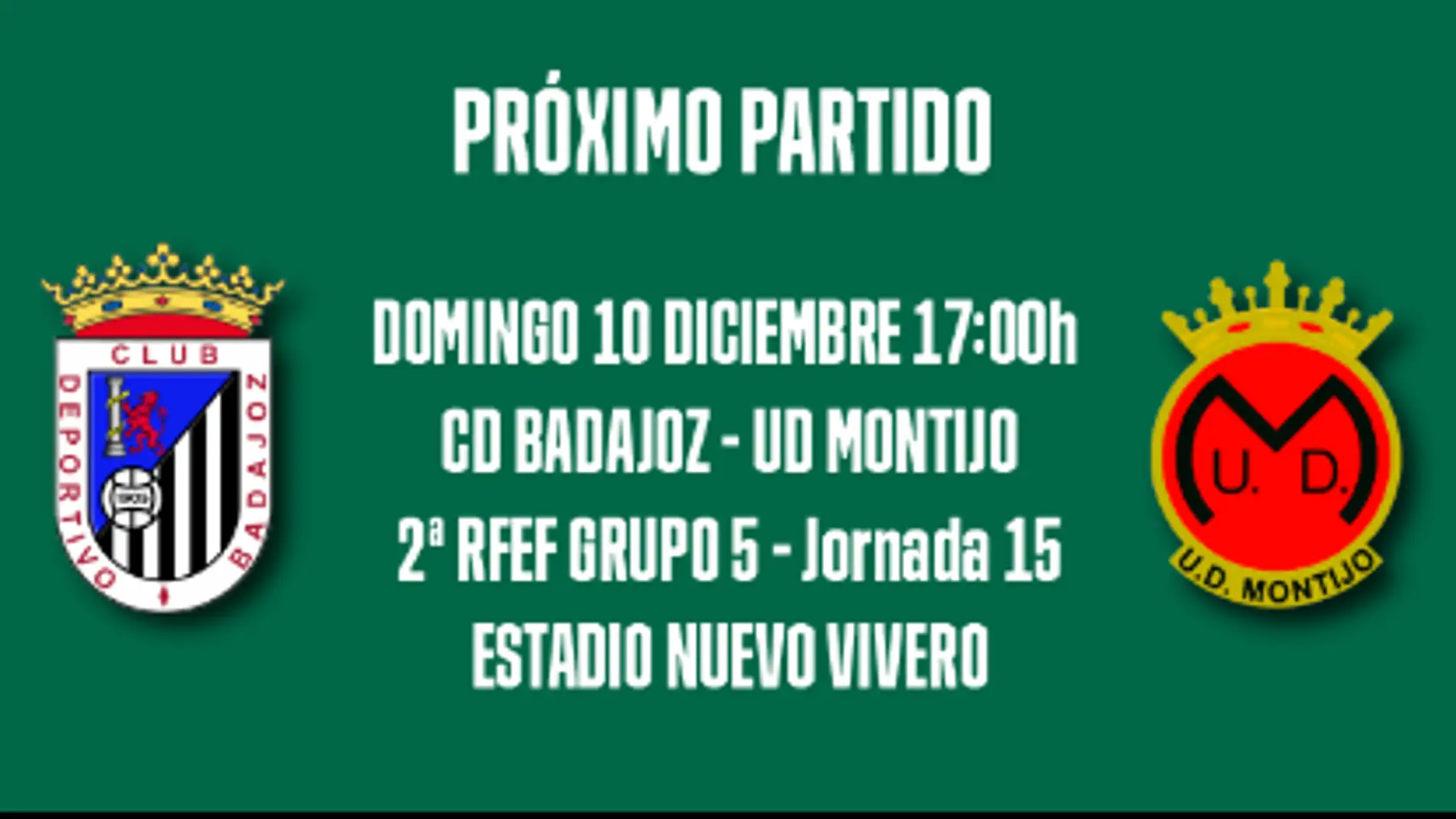 El CD Badajoz recibe al Montijo el próximo domingo 10 de diciembre