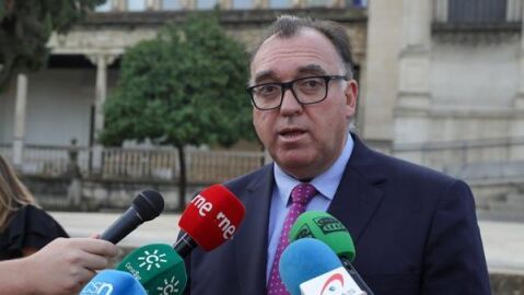 El consejero de Turismo, Arturo Bernal, en la atenci&oacute;n a medios en el Museo Arqueol&oacute;gico de Sevilla. 