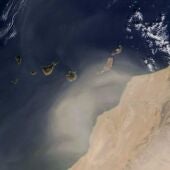 Imagen desde satélite Terra de la Nasa con el episodio de la calima sobre el archipiélago canario