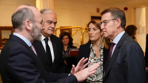 El presidente del Partido Popular, Alberto Núñez Feijóo (d), que asiste a la Cumbre de líderes del PPE en Bruselas, junto a la presidenta del Parlamento Europeo, Roberta Metsola este jueves en la capital belga El presidente del Partido Popular, Alberto Núñez Feijóo (d), que asiste a la Cumbre de líderes del PPE en Bruselas, junto a la presidenta del Parlamento Europeo, Roberta Metsola este jueves en la capital belga/ EFE/ Tarek