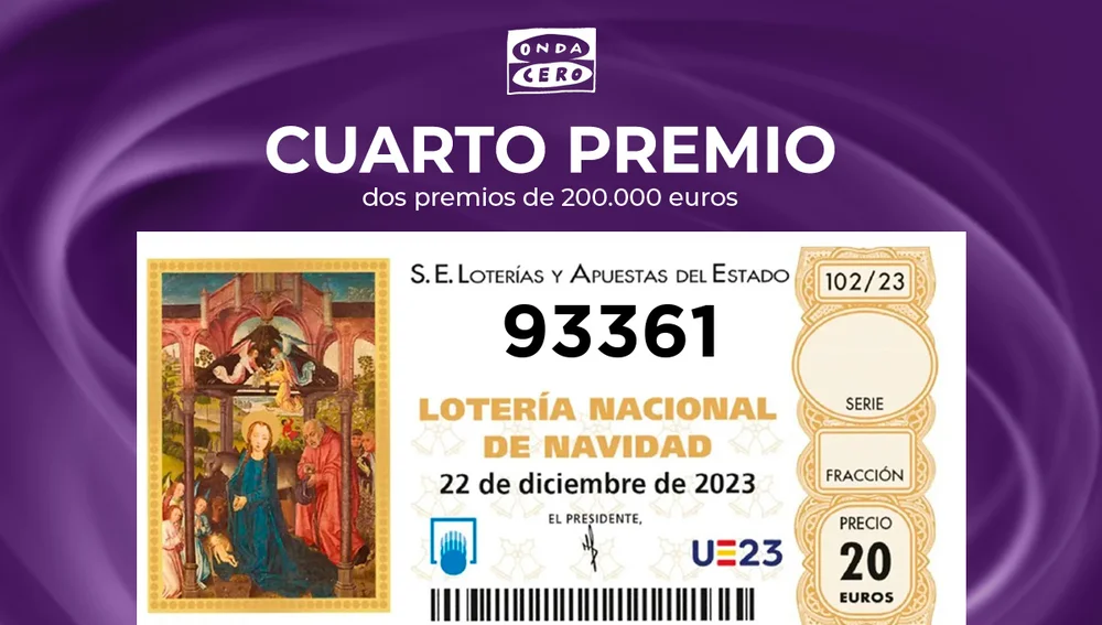 Primer cuarto premio del Sorteo Exraordinario de la Lotería de Navidad 2023