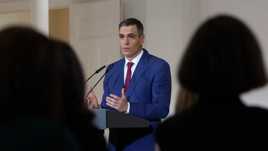 El presidente del gobierno, Pedro Sánchez, durante su comparecencia en el palacio de La Moncloa El presidente del gobierno, Pedro Sánchez, durante su comparecencia en el palacio de La Moncloa/ EFE/ Juan Carlos Hidalgo