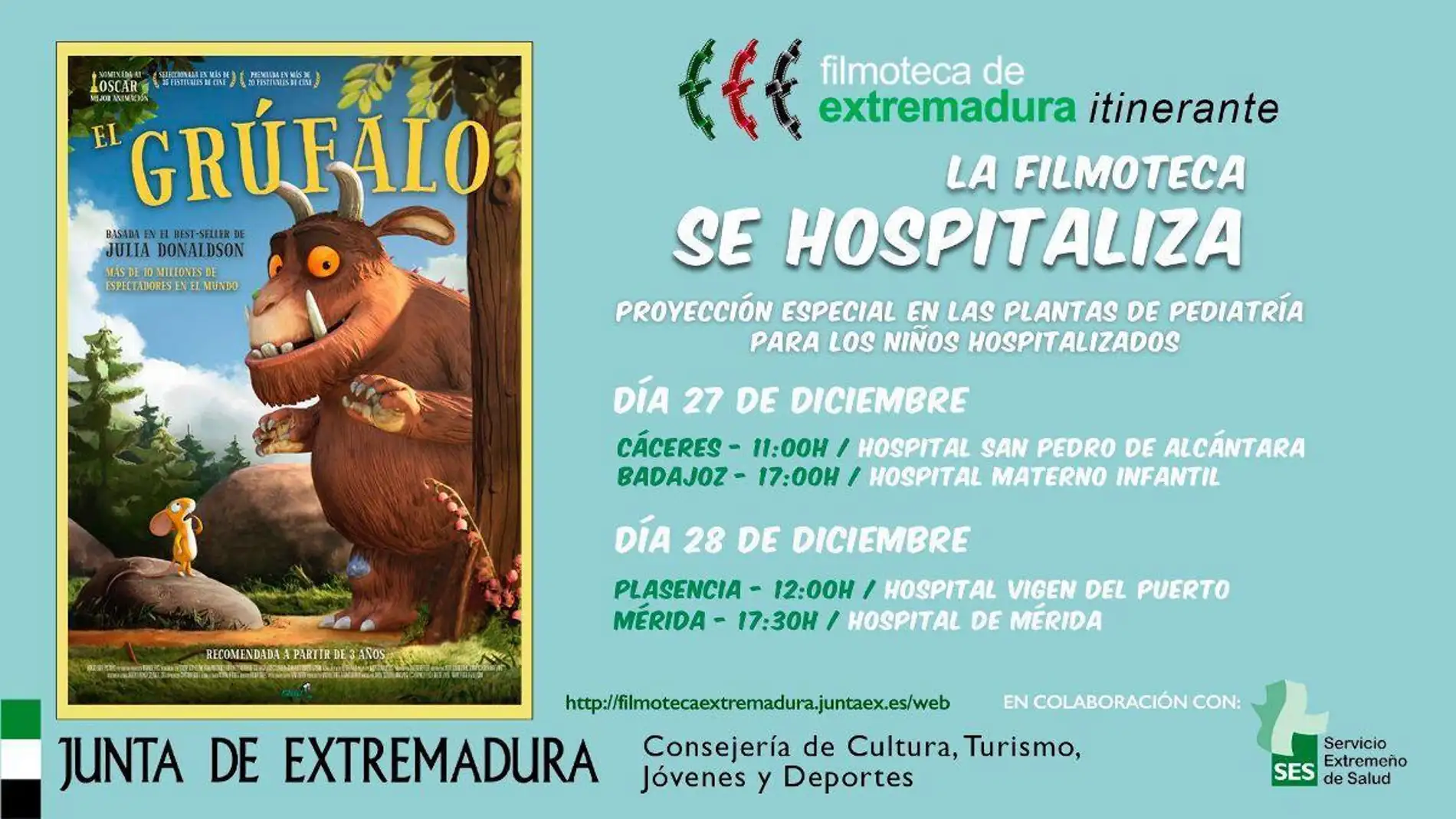 La Filmoteca de Extremadura llevará el cine infantil hasta los hospitales de Cáceres, Badajoz, Mérida y Plasencia