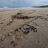 Imagen de micro plásticos que llegan a la playa de Doniños en Ferrol.