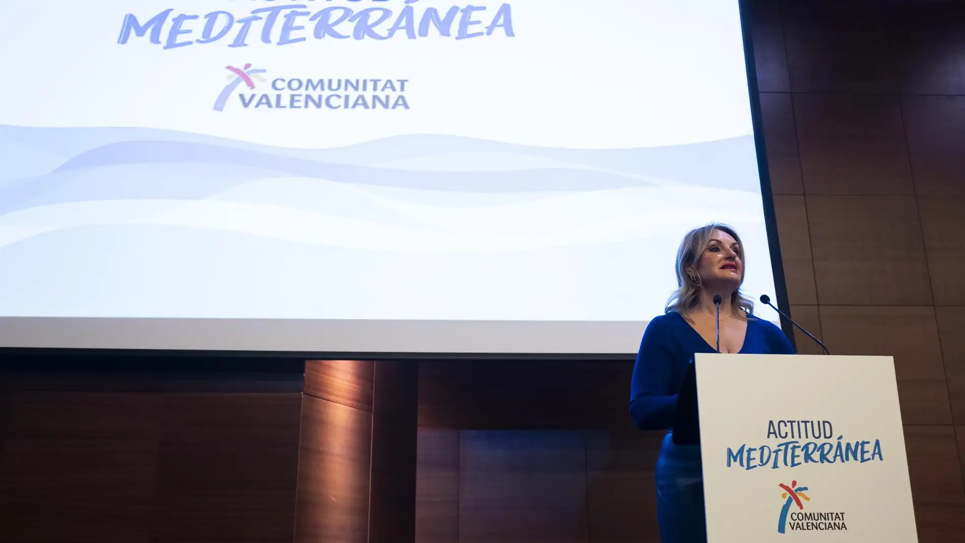La consellera de Innovación, Industria, Comercio y Turismo de la Comunidad Valenciana, Nuria Montes, interviene durante la presentación del estand de la Comunidad Valenciana en la Feria de Turismo, FITUR 2024 - 