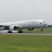 Imagen de archivo de un vuelo de Cathay Pacific Imagen de archivo de un vuelo de Cathay Pacific