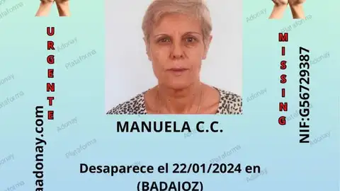 Continúa la búsqueda de Manoli Castillejo, desaparecida desde la tarde del lunes Continúa la búsqueda de Manoli Castillejo, desaparecida desde la tarde del lunes