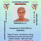 Manoli Castillejo lleva desaparecida en Badajoz desde la tarde del lunes