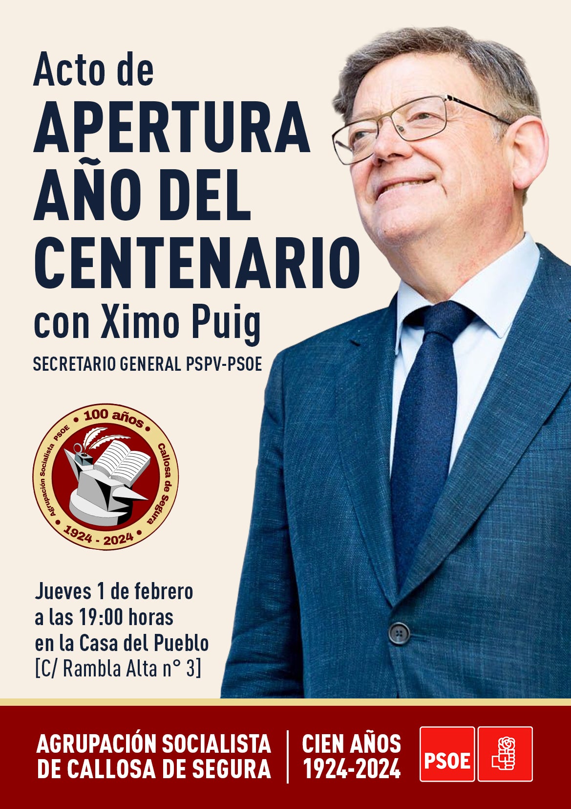 Ximo Puig, invitado de honor en la apertura oficial del centenario del PSOE de Callosa de Segura Ximo Puig, invitado de honor en la apertura oficial del centenario del PSOE de Callosa de Segura