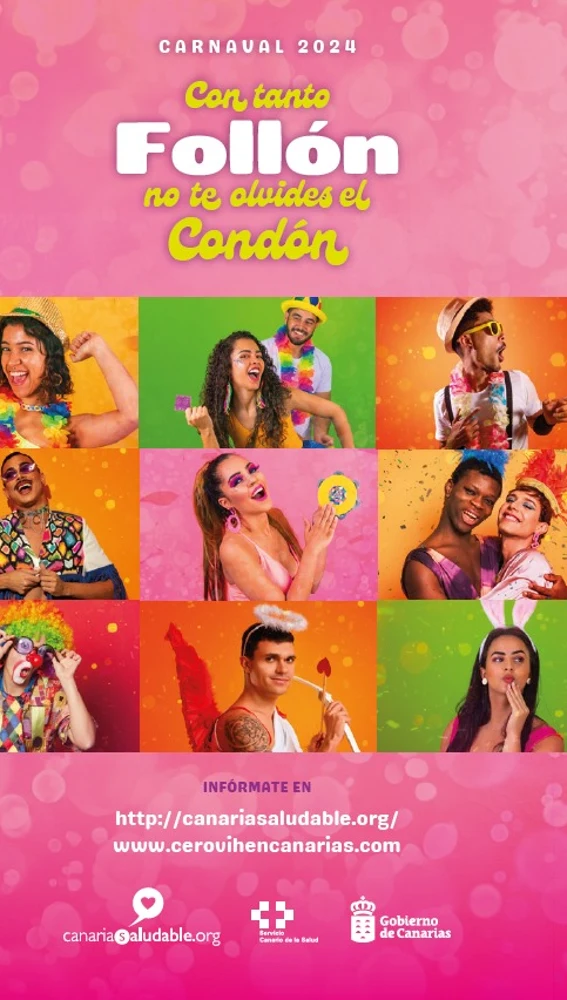 Cartel de la campaña de sanidad canaria para los Carnavales 2024 Cartel de la campaña de sanidad canaria para los Carnavales 2024