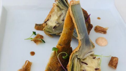Alcachofas naturales rellenas de cremoso de jam&oacute;n ib&eacute;rico