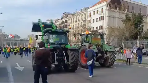 Los primeros tractores llegan a la Puerta de Alcalá