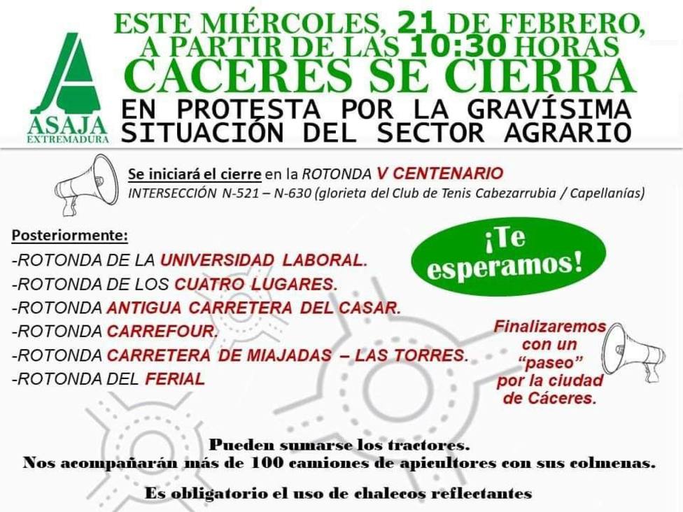 "Enjaular" Cáceres, manifestaciones en Badajoz, Plasencia y Coria, cortes de carreteras y tractores en Madrid: El miércoles agrario "Enjaular" Cáceres, manifestaciones en Badajoz, Plasencia y Coria, cortes de carreteras y tractores en Madrid: El miércoles agrario