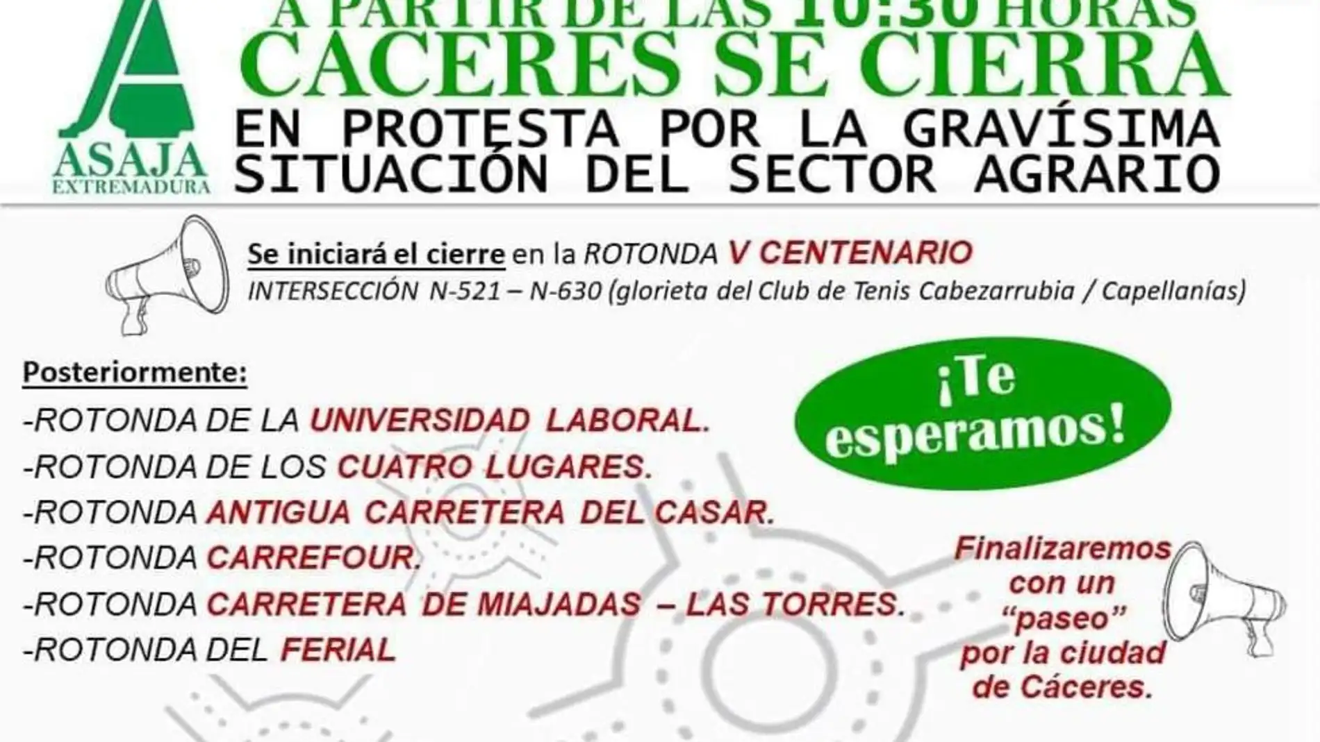 "Enjaular" Cáceres, manifestaciones en Badajoz, Plasencia y Coria, cortes de carreteras y tractores en Madrid: El miércoles agrario