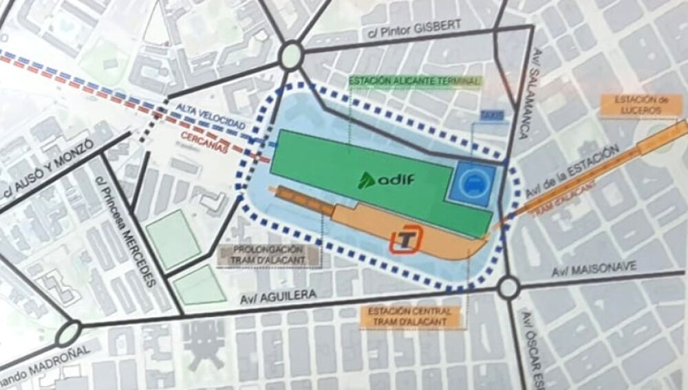 La zona anaranjada la ocupará la estación del TRAM