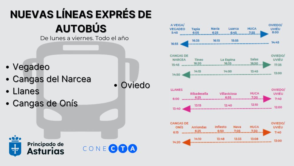 El Principado podrá en marcha nueva ruta transporté entre Oviedo y Vegadeo y otra entre Hospitales Oviedo-Jarrio.